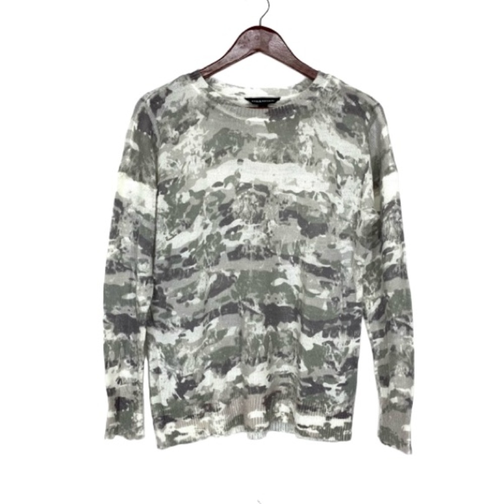 Rock & Republic Tie Dye Camo Long Sleeve Sweater Gray Greenish Gray Ivory White